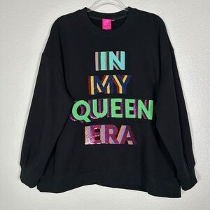 Queen Of Sparkles sweatshirt size L IN MY QUEEN ERA black cotton fleece lined